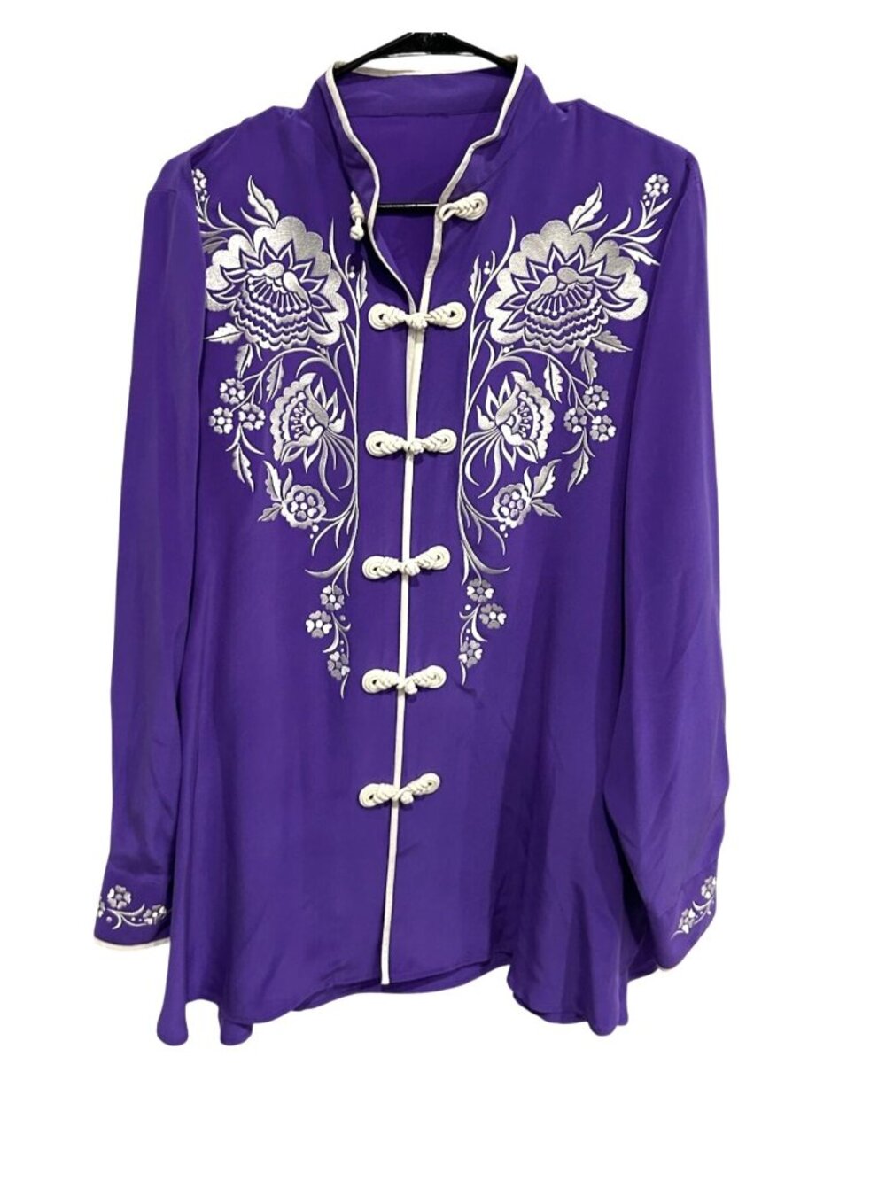 Purple Blouse Asian-Inspired XL Frog Closure Mandarin Collar Floral Creativecore